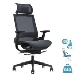 Fauteuil de bureau ergonomique WALLACE - accoudoirs réglables - appui-tête réglable - Noir Pas Cher | Bureau Vallée Tendance