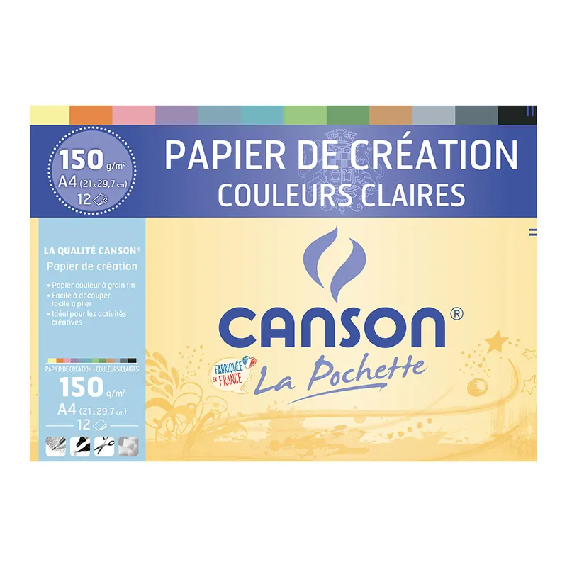 Meilleur Prix Pochette CANSON de 12 feuilles papier création A4 couleurs pastel 150g