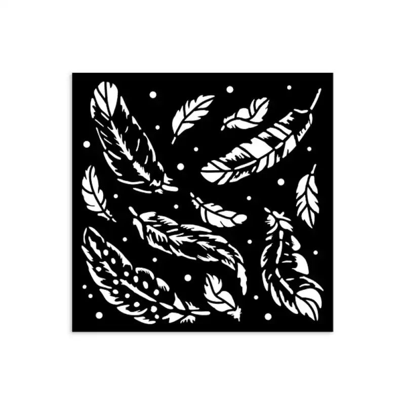 Pochoir "Herbarium Silvae - Feather Pattern" de Stamperia 12x12 cm En Vogue
